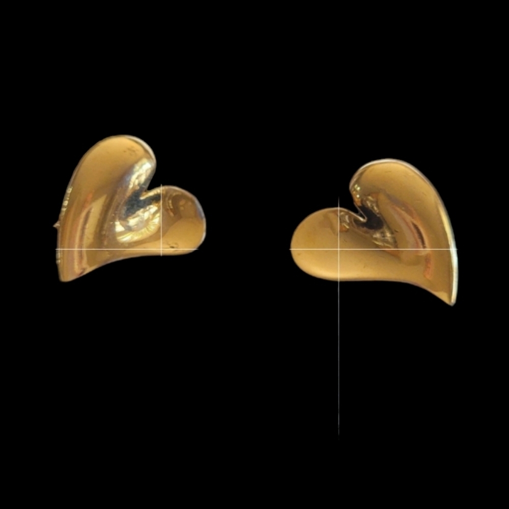Vintage Crown Trifari Modernist Abstract Heart Gold Tone‎ Clip On Earrings